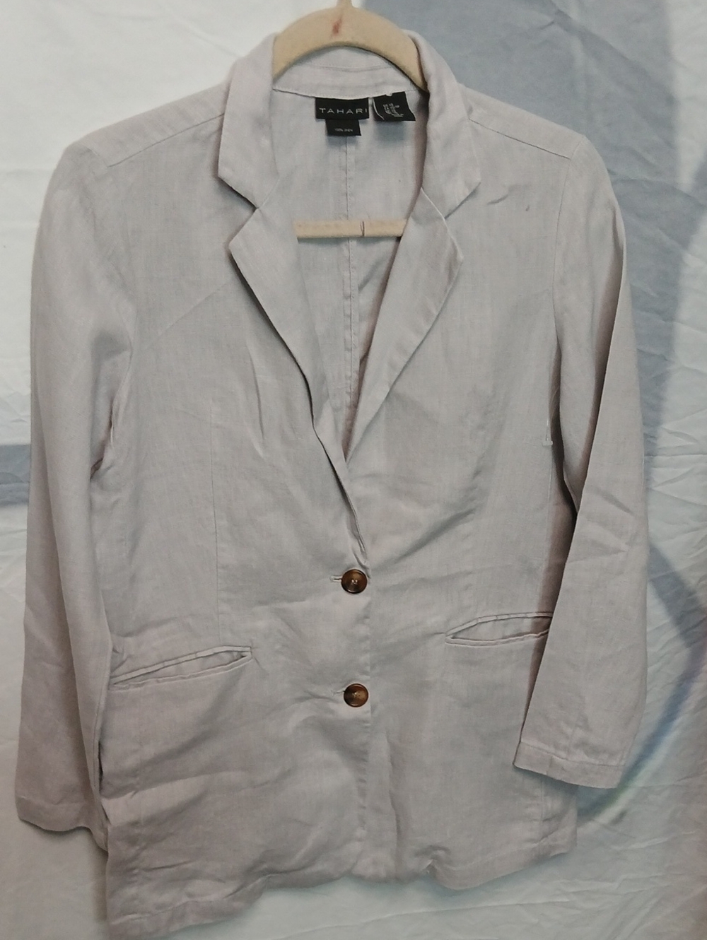 Tahari Light Gray Linen Double Button Blazer